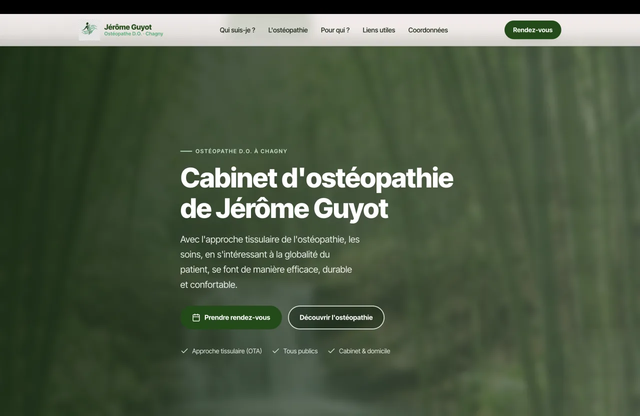 Site vitrine de l'ostéopathe Jérôme Guyot réalisé par BSBM