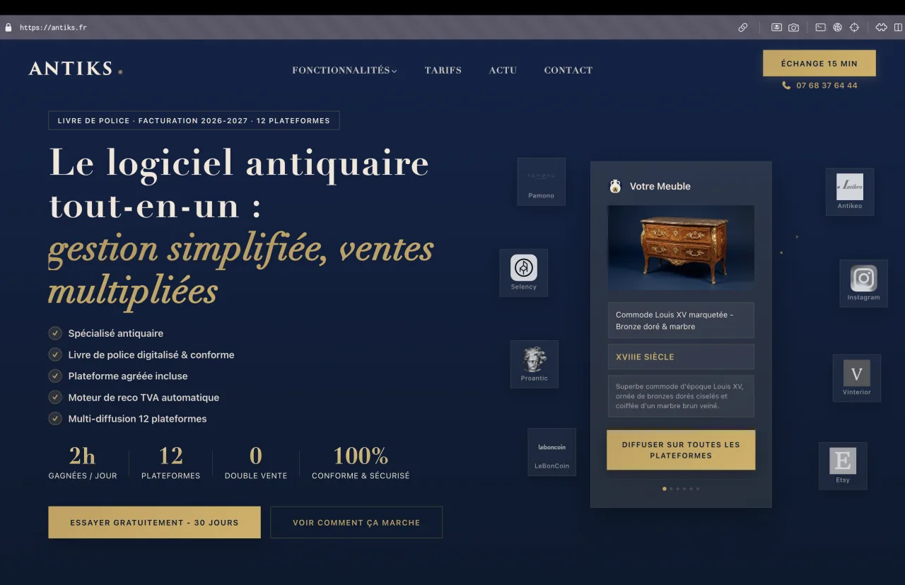 Aperçu du logiciel Antiks — le logiciel antiquaire tout-en-un développé par BSBM